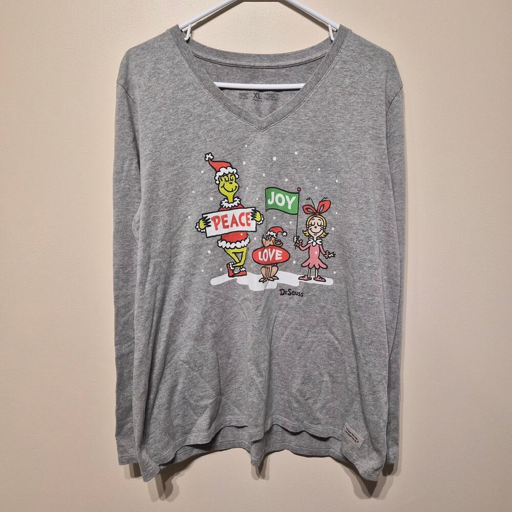Life is Good Gray XL Women Long Sleeve The Grinch Peace, Love, Joy Shirt